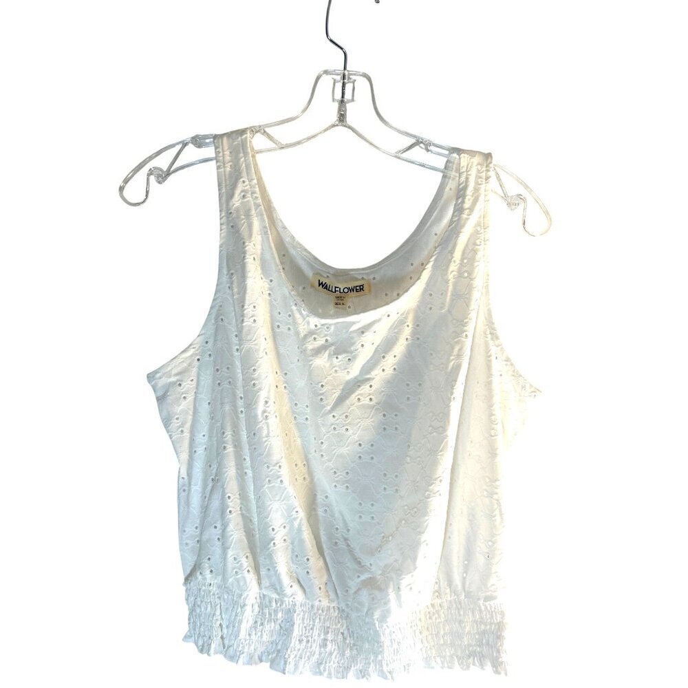 Wallflower Womens Eyelet Top Crop White Round Neck Sleeveless Size XL NWT